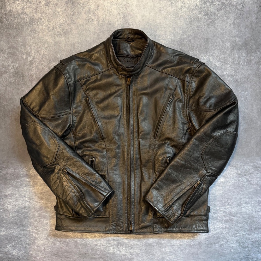 Xelement Mens Leather Motorcycle Jacket Black Vented Biker Cruiser Liner L